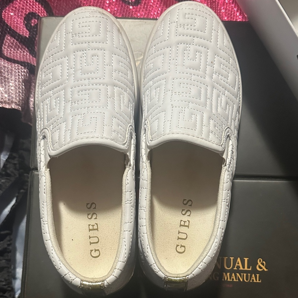 GUESS White Embossed Slip-On Sneakers